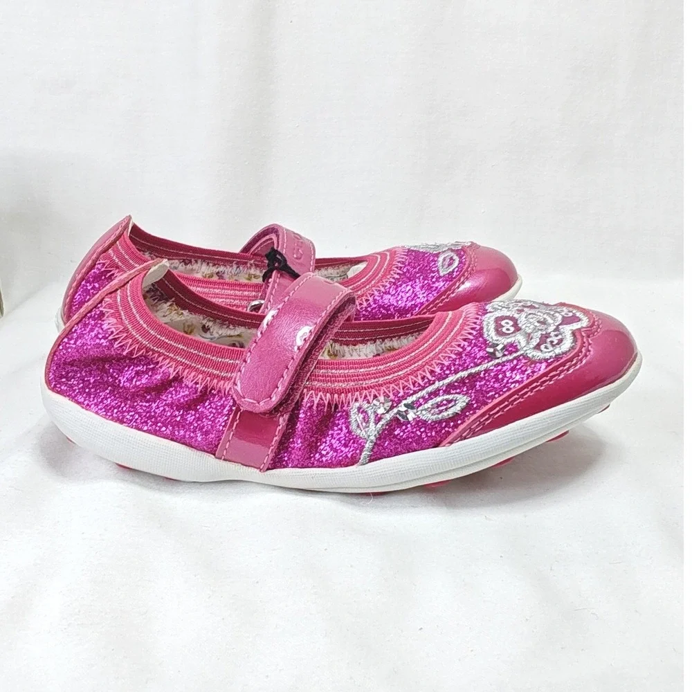 Geox Jodie Ballerina Flat Pink Glitter Floral Mary‎ Jane Shoes 10 US 27 EU New